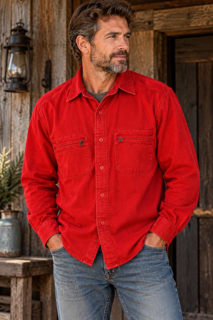 Woolrich Chamois Cloth Shirt Button Up Jacket  Red 100% Cotton Size M